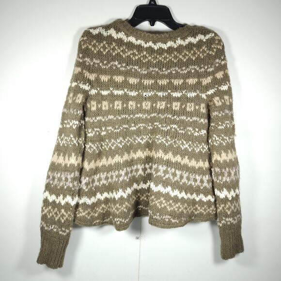 Free People Women Through the Storm Small Brown Knit Fair Isle Sweater Pullover - Picture 6 of 9